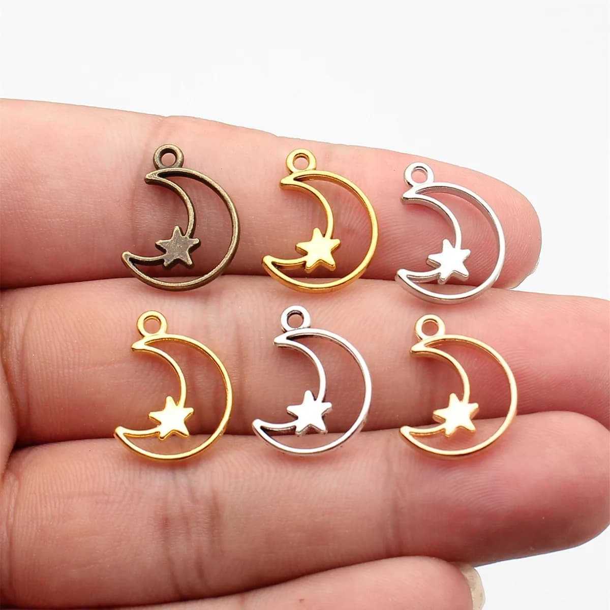 WYSIWYG 20pcs 16x14mm Trendy 6 Colors Hollow Moon Stars Charms Pendant For Jewelry Making DIY Jewelry Findings