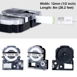 1PC SS12KW Label Tape 12mm 9mm Compatible for Label Tape Epson LabelWorks LW-300 400 Label Maker Tape LK-4WBN LC-4WBN Cartridge