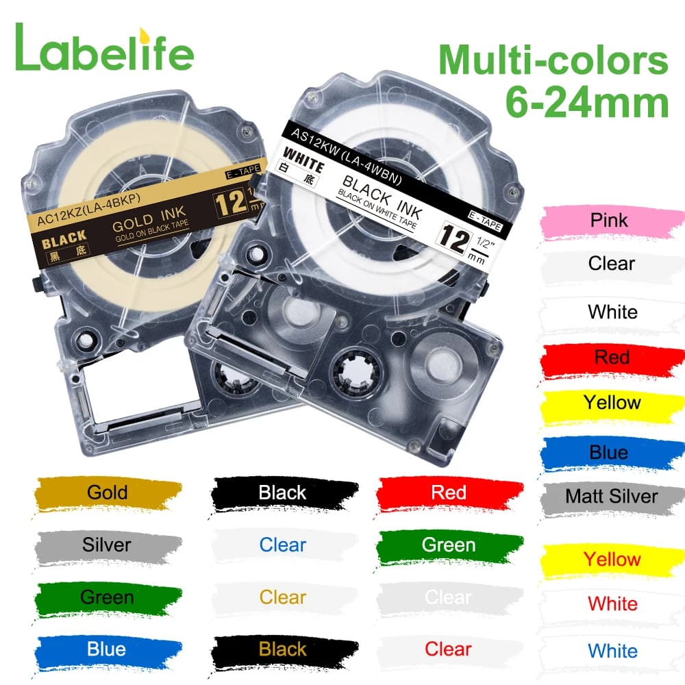 1PC SS12KW Label Tape 12mm 9mm Compatible for Label Tape Epson LabelWorks LW-300 400 Label Maker Tape LK-4WBN LC-4WBN Cartridge