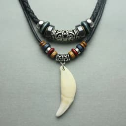 Men's Charm Choker Wolf Tooth Pendant Genuine Leather Alloy Necklace Retro Ethnic Style