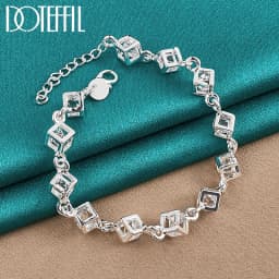 DOTEFFIL 925 Sterling Silver Square AAA Zircon Chain Bracelet For Women Wedding Engagement Party Fashion Jewelry