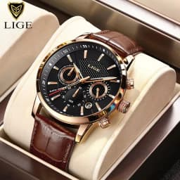 2025 New Mens Watches LIGE Top Brand Luxury Leather Casual Quartz Watch Men's Sport Waterproof Clock Watch Relogio Masculino+Box