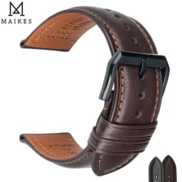 MAIKES Hot Sale 1pc Fashion Men Women 18mm 20mm 22mm 24mm Cowhide Leather Strap Black Business Watch Band Universal