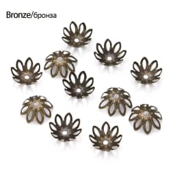 100pcs/lot Hollow Flower Spacer Beads End Caps Gold Bronze Plated Filigree Metal For Charms Necklace DIY Jewelry Making Finding