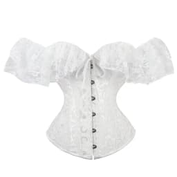Lace Sleeves Off Shoulder Floral Overbust Corset Princess Elegant Corsets Victorian Women Sexy Bustier Showgirl Party Costume