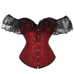 Lace Sleeves Off Shoulder Floral Overbust Corset Princess Elegant Corsets Victorian Women Sexy Bustier Showgirl Party Costume