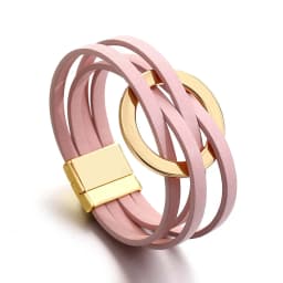 ALLYES Trend Gold Color Hollow Circle Leather Bracelets for Women Men Bohemian Simple Multilayer Wrap Bracelets Charm Jewelry