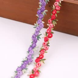 2yards of 1.5cm Beautiful Colorful Lace Knitted Fabric 3d Flowers Lace Ribbon Dress Collar Hats Headwear Sewing Trimming Decor