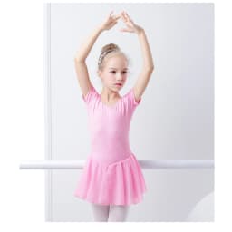 Ballet Dress Gymnastics Leotards for Girls Kids Short Sleeve Ballet Chiffon Skirted Leotards Bowknot Dancewear Ballet Bodysuits