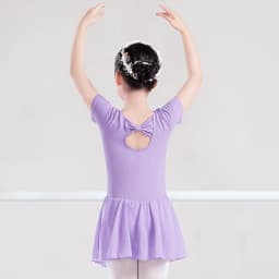Ballet Dress Gymnastics Leotards for Girls Kids Short Sleeve Ballet Chiffon Skirted Leotards Bowknot Dancewear Ballet Bodysuits