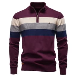 AIOPESON Men's Patchwork Pullover Sweater Cotton Casual Zipper Mock Neck Sweater for Men New Winter Fashion Warm Sweater for Men