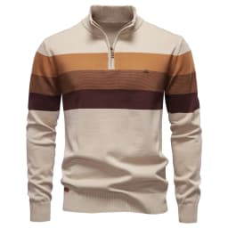 AIOPESON Men's Patchwork Pullover Sweater Cotton Casual Zipper Mock Neck Sweater for Men New Winter Fashion Warm Sweater for Men