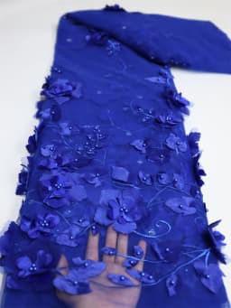 2026 Blue 3D Flower Lace Fabric With Pearls High Quality French Embroidery Tulle African Fabric For Wedding Party Dress Sewing