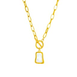 DIEYURO 316L Stainless Steel Geometric Trapezoidal Pearl Oyster Pendant Necklace For Women New OT Buckle Chains Jewelry Gifts