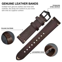 BISONSTRAP Crazy Horse Leather Watch Strap Bands,18mm 20mm 22mm,for Smartwatch Huawei Samsung Galaxy Gear,Black Green Brown