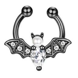 1PCS Crystal Fake Nose Ring Septum Jewelry Non Piercing Bat Fake Nose Ring Septum Cuff Earring Rook Faux Nose Piercing Clip On