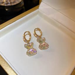 Cute Bear Earrings For Women Shiny Zircon Earrings New Trendy Golden Copper Drop Earring Party Wedding Jewelry Gifts A-