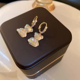 Cute Bear Earrings For Women Shiny Zircon Earrings New Trendy Golden Copper Drop Earring Party Wedding Jewelry Gifts A-