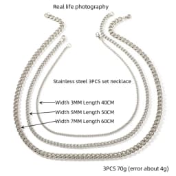 3pcs Necklace Set For Both Men And Women Hip Hop Style Stainless Steel Six Sided Grinding Cuban Chain Minimalist Jewelry