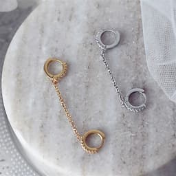 Huitan One PCS Hot Sale Two Hole Piercing Earrings for Women Brilliant Crystal Zircon 3 Metal Color Chain Earring Party Jewelry