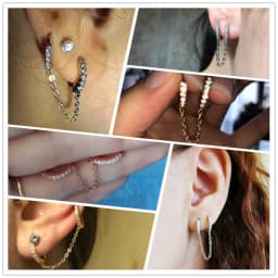 Huitan One PCS Hot Sale Two Hole Piercing Earrings for Women Brilliant Crystal Zircon 3 Metal Color Chain Earring Party Jewelry