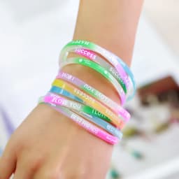 10PCS Child Luminous Silicone Bracelet Candy-Colored Letters Movement Bracelet Fashion Printing Rubber Wrist Strap Baby Jewelry