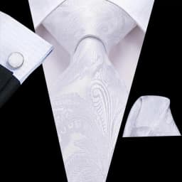 White Sliver Men's Ties Hanky Cufflinks Set Silk Neck ties For Men Wedding Party Business Mens Tie 2022 New Fashion Brand Hi-Tie