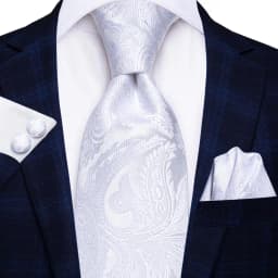 White Sliver Men's Ties Hanky Cufflinks Set Silk Neck ties For Men Wedding Party Business Mens Tie 2022 New Fashion Brand Hi-Tie