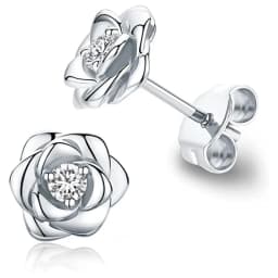 Huitan Exquisite Rose Stud Earrings for Women Luxury Sparkling Cubic Zirconia Temperament Sweet Flower Earrings Fashion Jewelry