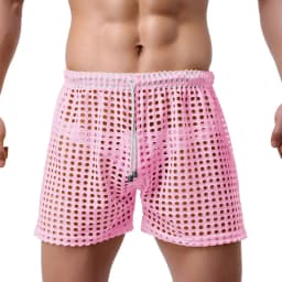 Men's Sexy Big Mesh Hollow Out Boxer Shorts Men Leisure Household Transparent Nets Board Shorts