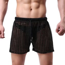 Men's Sexy Big Mesh Hollow Out Boxer Shorts Men Leisure Household Transparent Nets Board Shorts