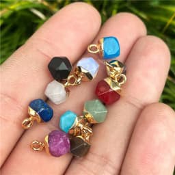 5PCS Natural Faceted Tiny Stone Pendants Charms Geometric Gems Pendant Fit Making Jewelry Necklaces Earrings DIY Accessory