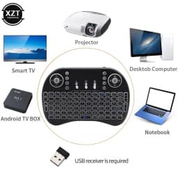 Backlit English Russian Arabic Spain Hebrew 2.4G Air Mouse Android TV Box PC I8 Mini Wireless Keyboard Remote Touchpad