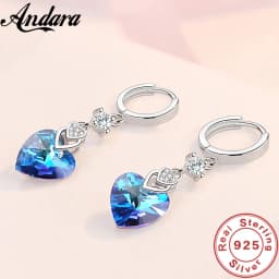 925 Sterling Silver Earrings Blue Crystal Heart-Shaped Zircon Earrings For A Woman'S Engagement Charm Jewelry Gift