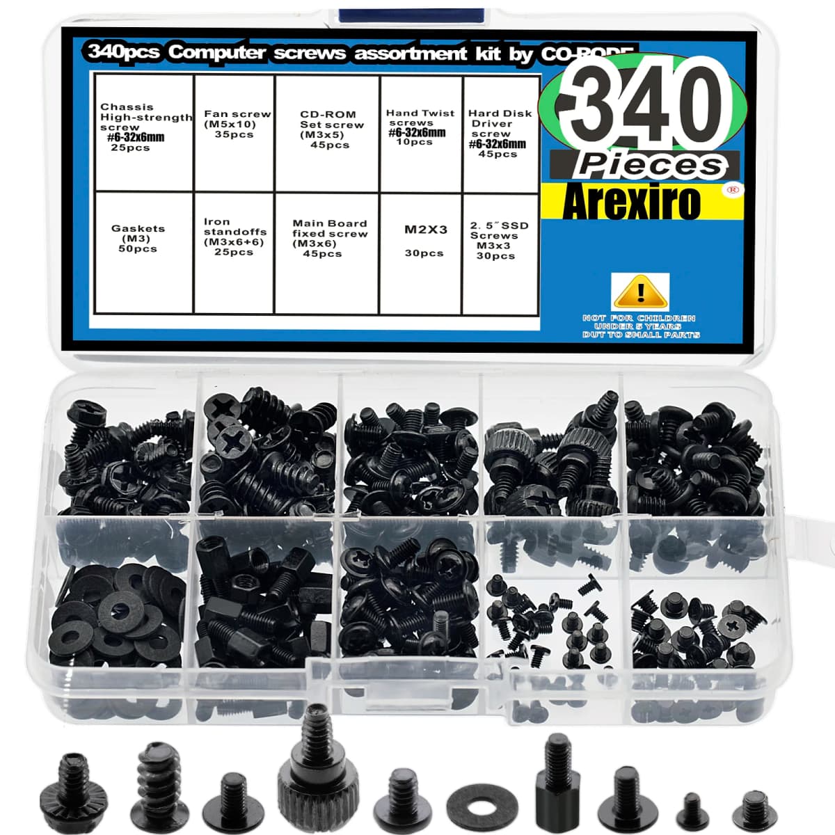340pcs Motherboard Standoffs, Computer PC Screw,Hard Drive Screws Assortment Kit for HDD,SSD,Case,Mainboard