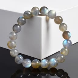 Natural Grey Labradorite Bracelets Flash Smooth Spectrolite Moonstone Round Elastic Beads Bracelet Genuine Natural Stone Jewelry