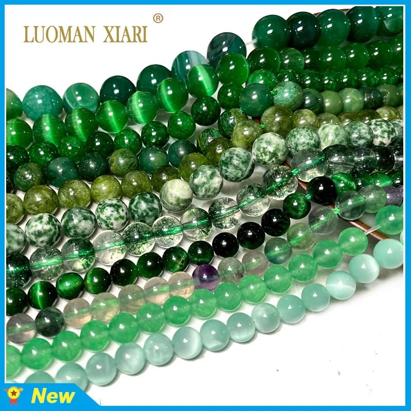 Natural Green Stone Beads Agate Crystal Jade Turquoise Loose Round Spacer Bead for Jewelry Making Diy Bracelet Accessories 15''