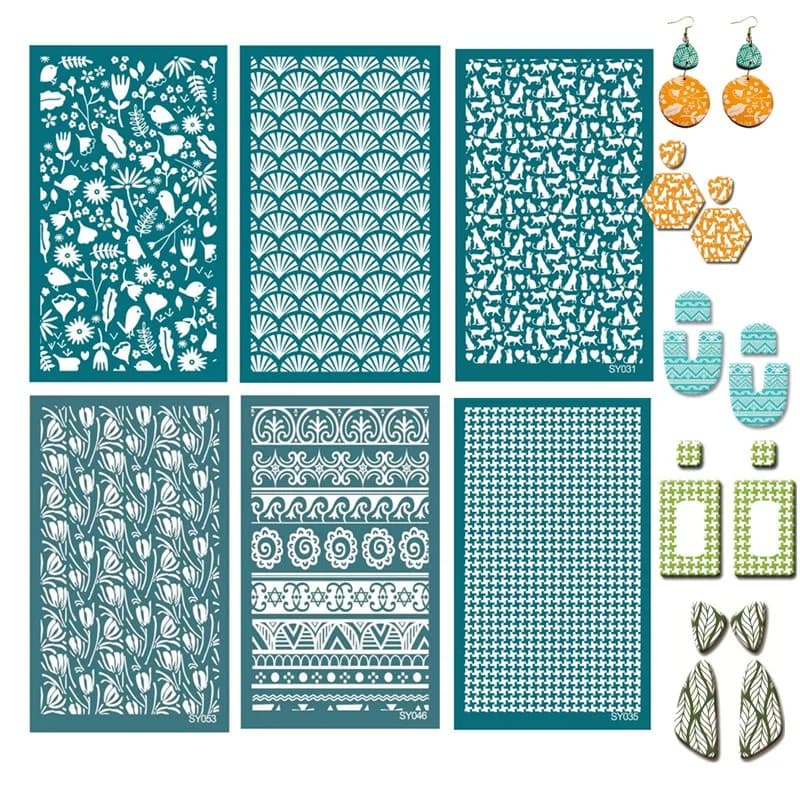 SNASAN Silk Screen Stencils Mesh Transfer Printing Tools Tulip Cat For DIY Painting Stencil Polymer Clay Earrings Jewelry Making