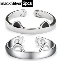 2pcs Y2K Cute Cat Paw Print Ring Women Girls Adjustable Cat Ears Paw Animal Finger Ring Couple Cartoon Little Gift Jewelry