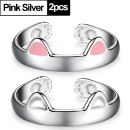 2pcs Y2K Cute Cat Paw Print Ring Women Girls Adjustable Cat Ears Paw Animal Finger Ring Couple Cartoon Little Gift Jewelry