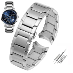 22mm Stainless Steel Watchband for Armani AR2447 AR2448 AR2434 AR2432 AR2433 Watch Strap Bracelet Butterfly Buckle Black Silver