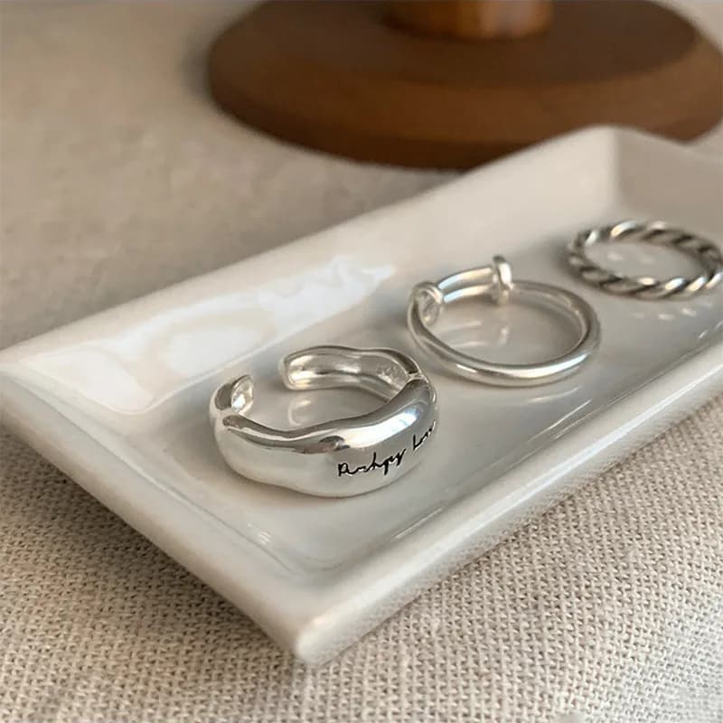 925 Sterling Silver Simple Retro Letters Rings For Women Geometric Fashion Smiple Open Handmade Allergy Party Jewelry Gift