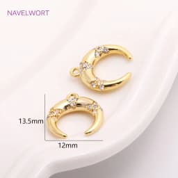 2022 Trendy 14K Gold Plating Inverted Crescent Moon Charm Brass Metal Inlaid Zircon C Shape Pendants For Earring Making Findings
