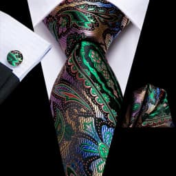 Teal Green Striped Luxury Designer Wedding Tie For Men Handky Cufflink Mens Necktie Fashion Business Party silk Dropship Hi-Tie