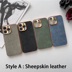 Leather Phone Case For Iphone 13 11 12 14 15 16 17 ProMax Plus Electroplated Frame Lambskin Phone Shell For IPHON 15 16 17Promax