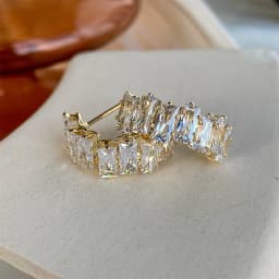 Fashion Fine Sparkle Zircon C Shape Metal Earrings For Women Korean Temperament Accessories Wedding Jewelry Girls Gift