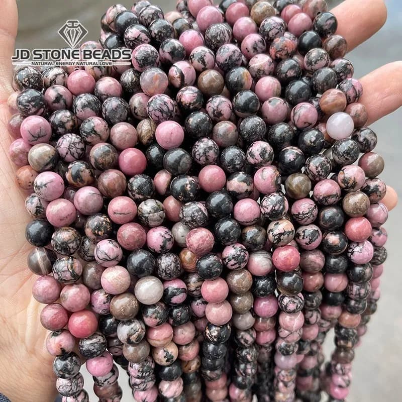 Natural Black Lace Rhodonite Beads Round Loose Beads 15" Strand 4 6 8 10 12 MM Pick Size For Jewelry Making Bracelet Necklace