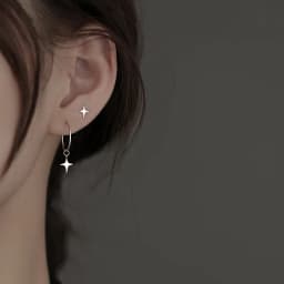 CIAXY Silver Color Asymmetrical Four-pointed Star Earrings for Women Simple Tassel Chain Drop Earrings Party Gift Jewelry