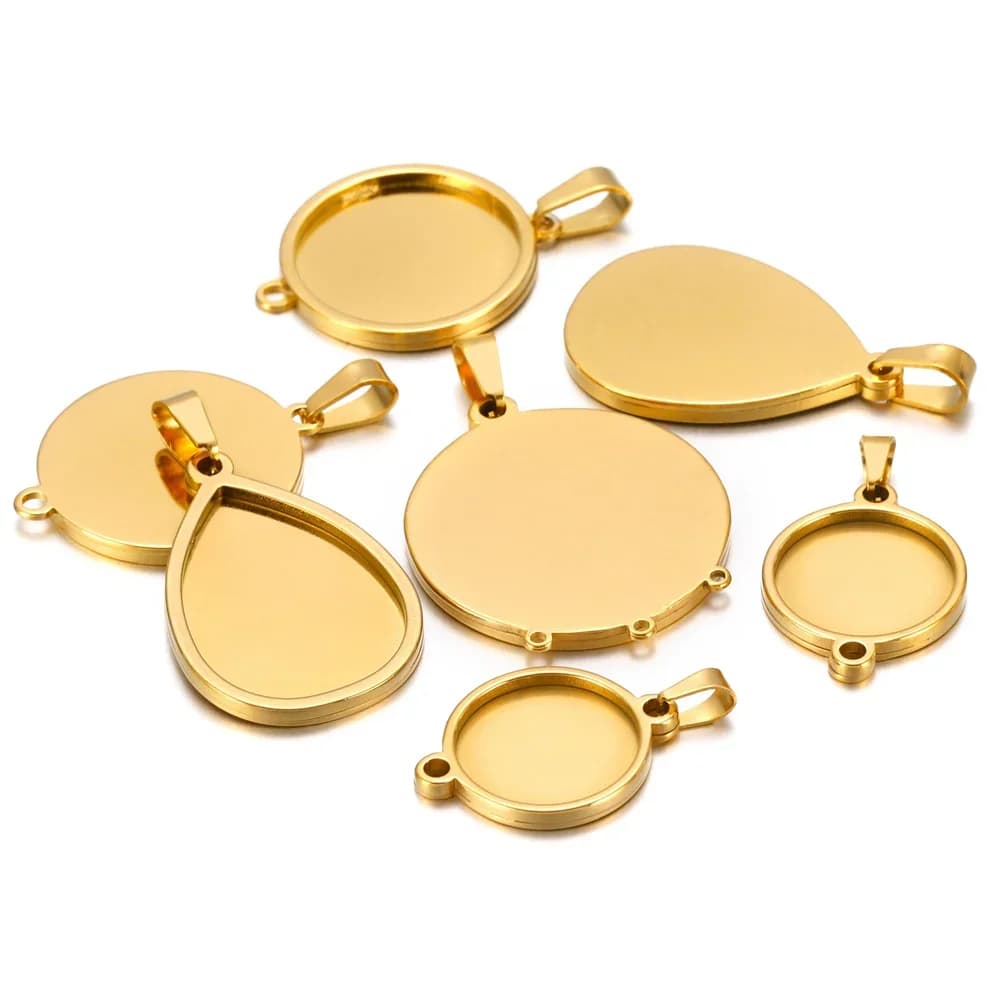 5pcs/lot stainless steel blank Cabochon Base Setting Charms Round Oval Pendant fit 15 20 25mm jewelry making supplies
