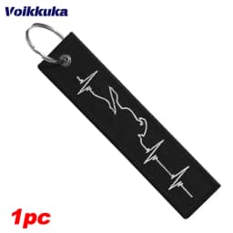 Heartbeat Pattern Motorcycle Keychain Both Sides Embroidery Car Key Accessories Backpack Pendant Chain